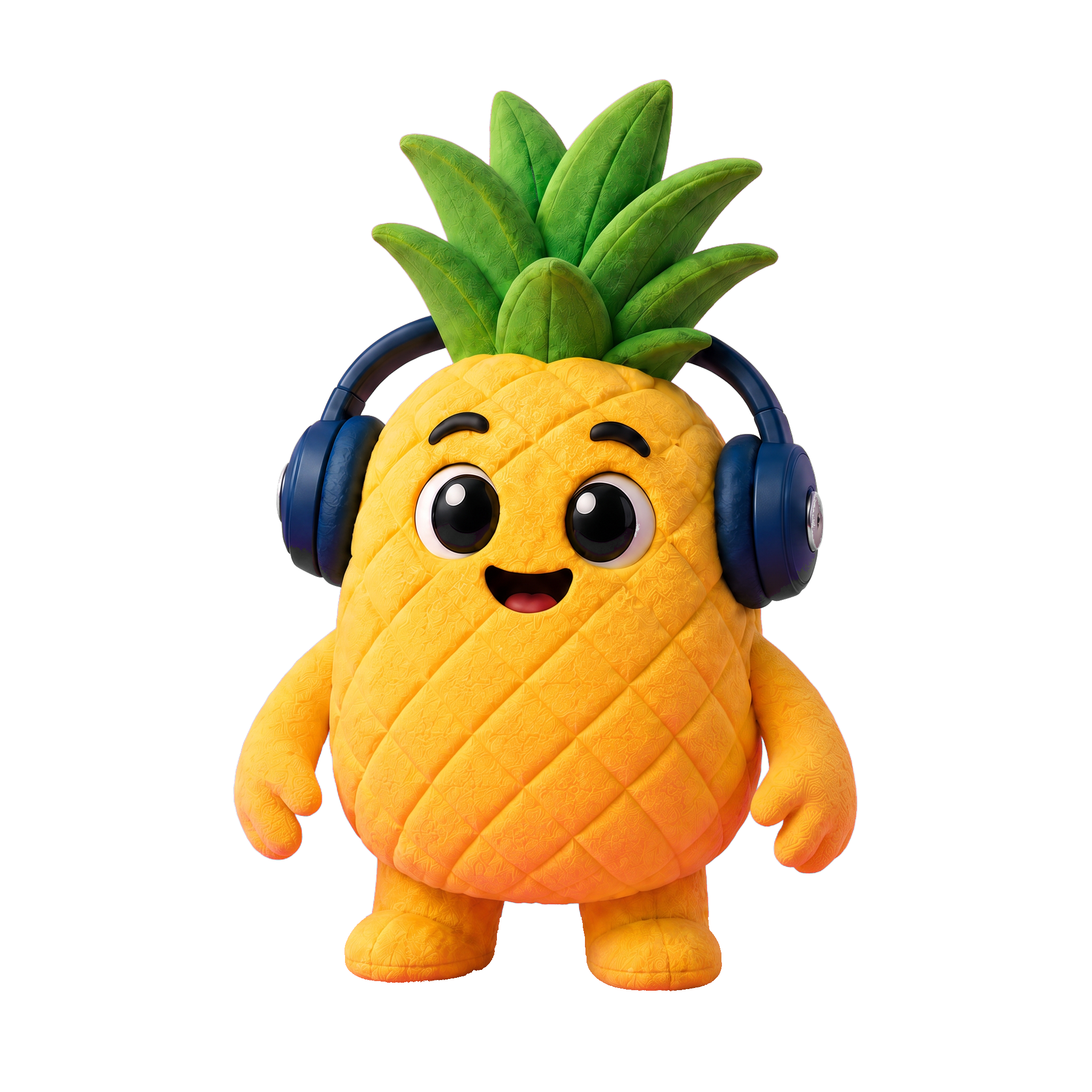 Pip, the AnanasCast pineapple mascot wearing headphones